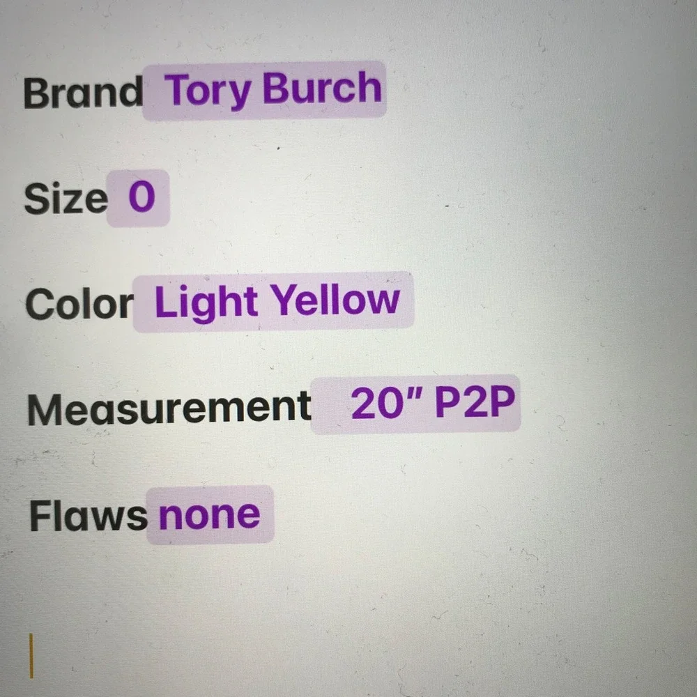 Tory Burch Womens Sleeveless Cotton Tee Size 0 Light Yellow Ruched Shoulder